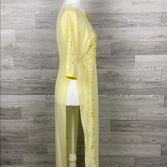 Vintage Yellow Embroidered high Slit Maxi Dress - Picture 3 of 8